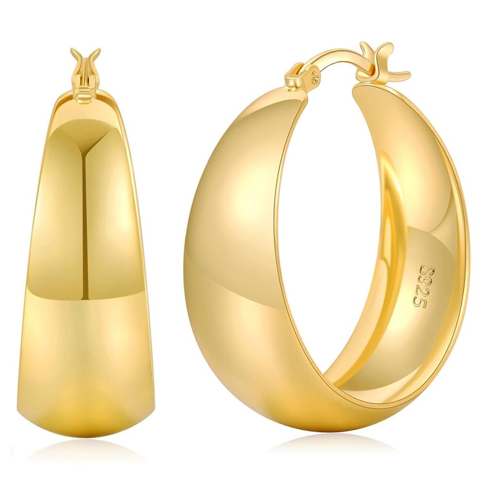 Thick Chunky Gold Plated Hoop Earrings for Women Hypoallergenic 14K